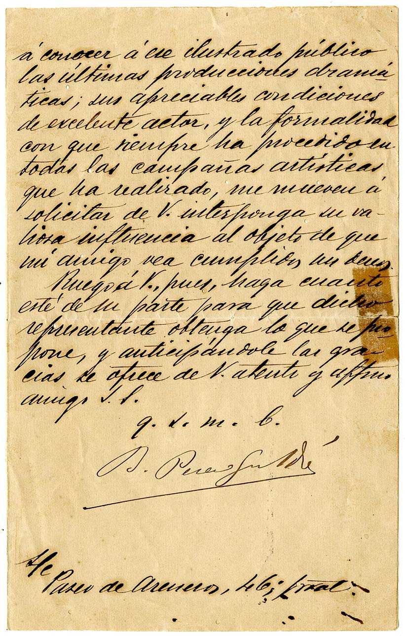 Carta de Galdós a Patricio Estévanez 1