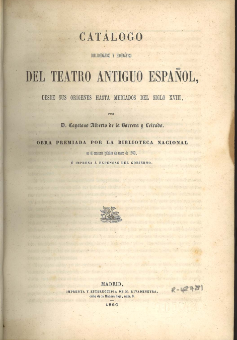 Portada catálogo del teatro antiguo español