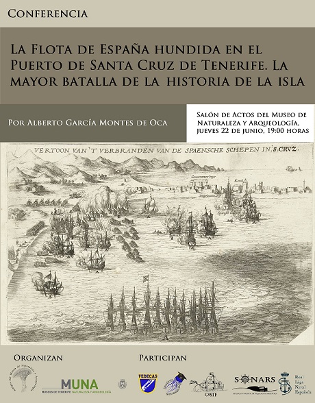 Cartel conferencia flota de España hundida en el Puerto de Santa Cruz