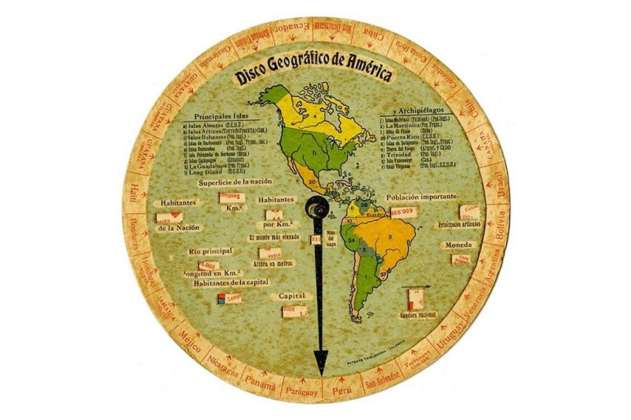 Disco geográfico a color de los años cuarentadedicado al continente americano