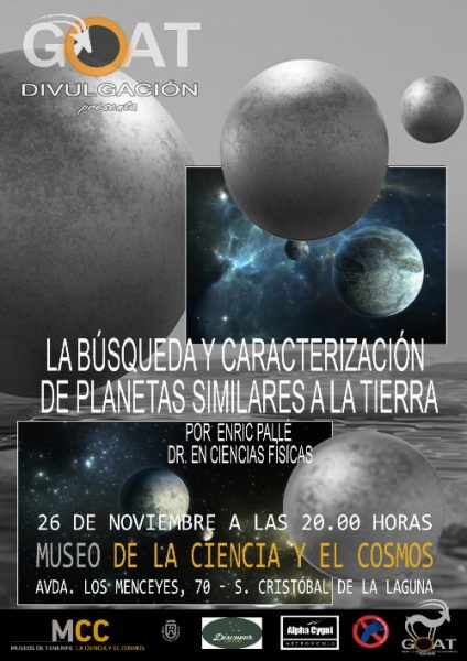 Cartel de la conferencia del MCC "La búsqueda y caracterización de planetas similares a La Tierra"