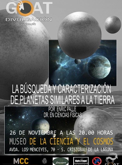Cartel de la conferencia del MCC "La búsqueda y caracterización de planetas similares a La Tierra"